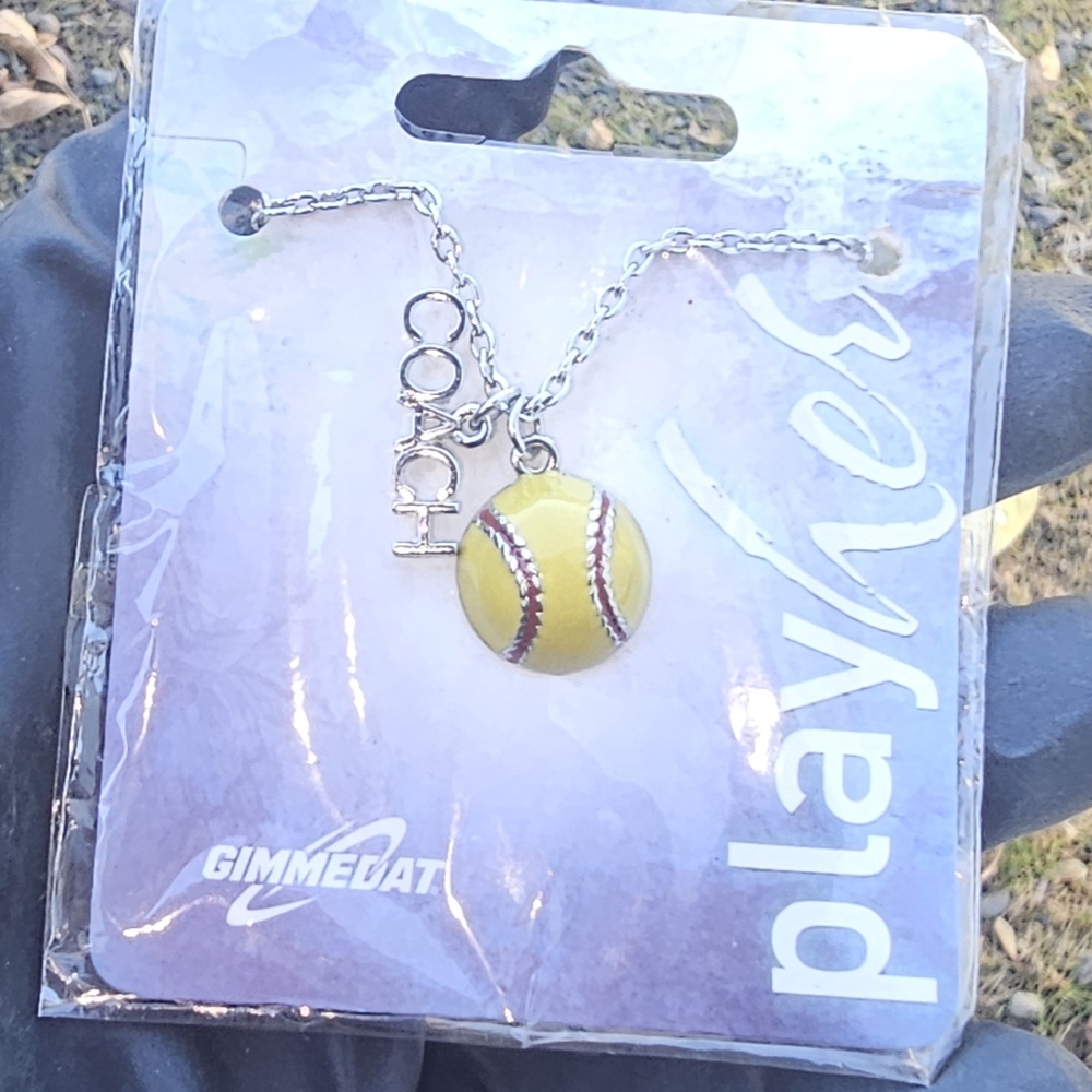 GIMMEDAT softball necklace with a "COACH"